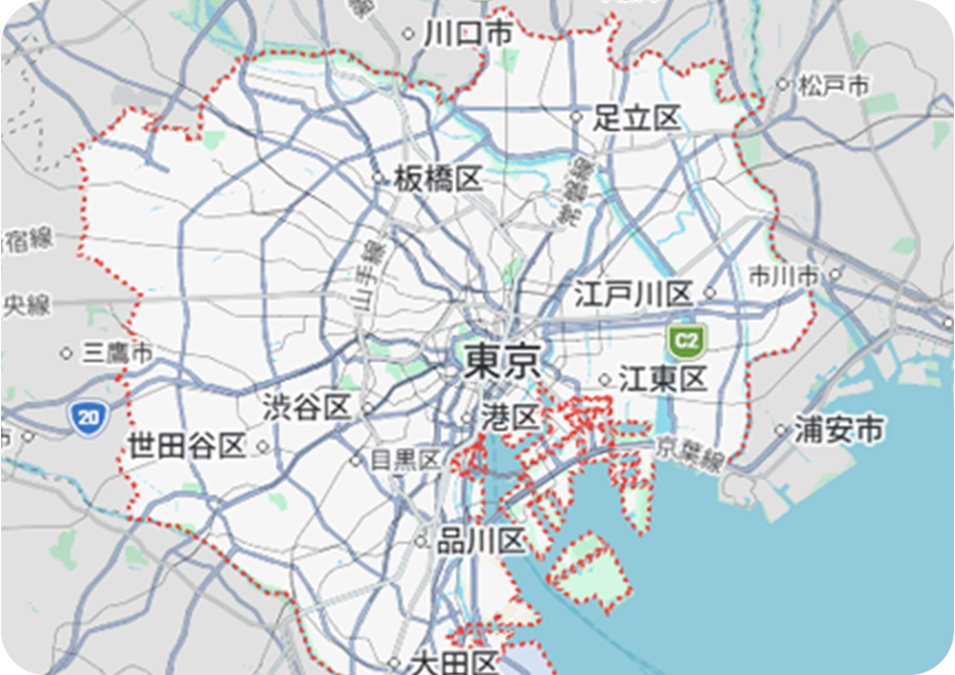 東京を中心とした対応エリアマップ